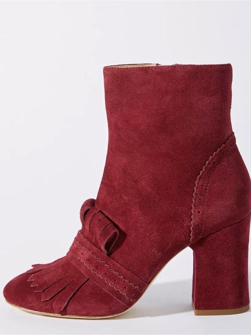 Anthropologie Etienne Aigner Marina Burgundy Suede Fringe Boots 6M